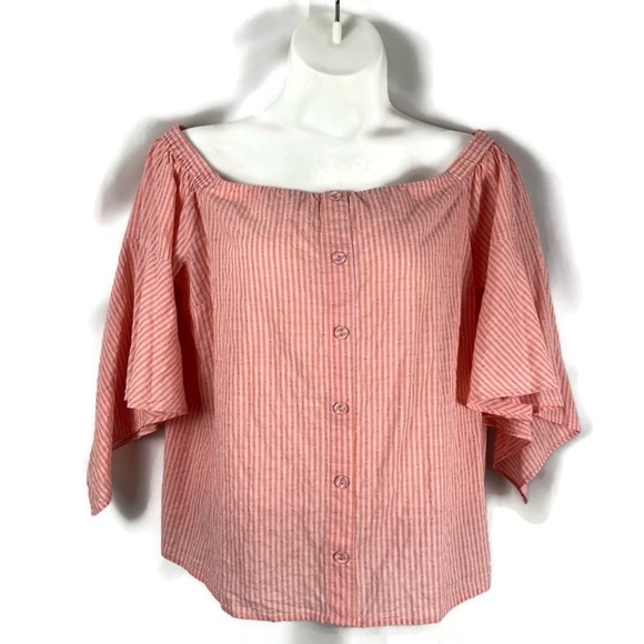 Lane Bryant Tops - LANE BRYANT Women's Off Shoulder Striped Pink Orange Blouse Top 18-20 Peasant